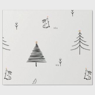 PAPIER CADEAU DESSIN RABBIT ET ARBRE DE NOËL