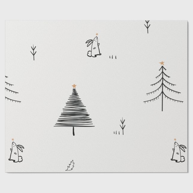 PAPIER CADEAU DESSIN RABBIT ET ARBRE DE NOËL (Plat)
