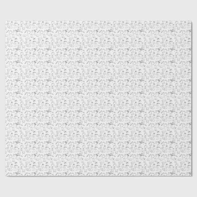 Papier Cadeau Dessins de chat mignons dessinés à la main (Plat)