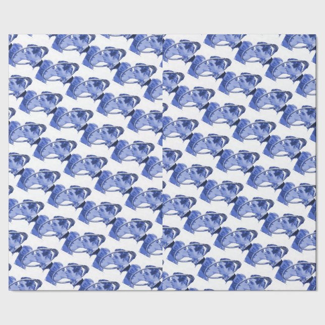 Papier Cadeau Dessins de dalles de Fiançailles Bleu Delft (Couture)