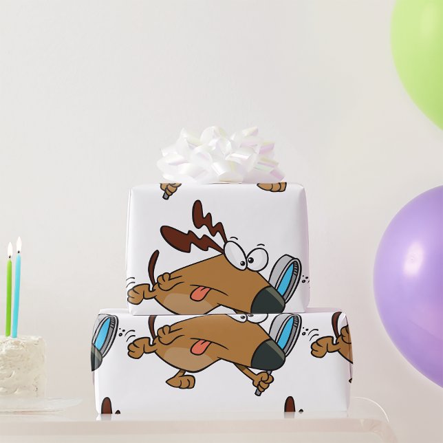 Papier Cadeau Détective Chien avec Loupe (Créateur téléchargé)