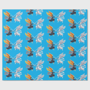 Papier Cadeau Deux anges avec une grande épée avec des ailes ouv