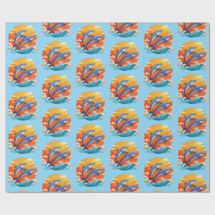 Papier Cadeau Deux dauphins de dessin animé sautant