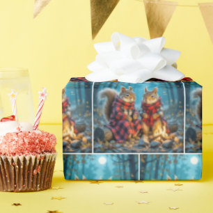 Papier Cadeau Deux écureuils profitent d'un feu de camp d'automn