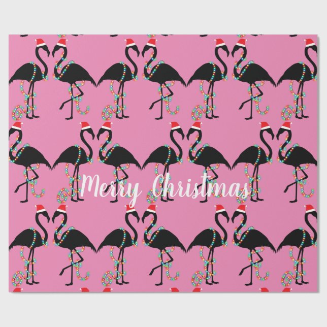 Papier Cadeau Deux Flamingos Noël  (Plat)