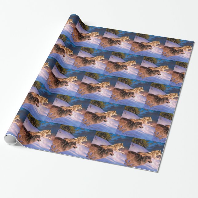 Papier Cadeau Deux loups gris en hiver (Déroulé)