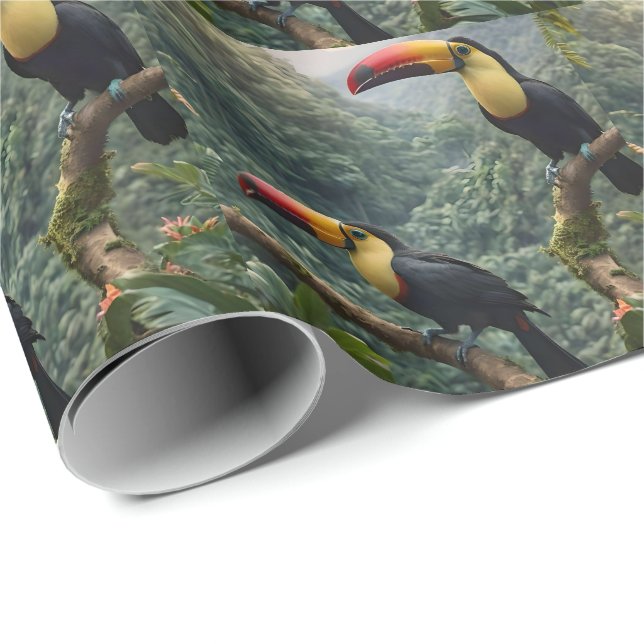 Papier Cadeau Deux Oiseaux Toucans Tropicaux, (Coin rond)