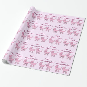 Papier Cadeau deux poussettes pois roses