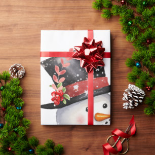 Papier Cadeau Deux Snowman en chapeau supérieur et Écharpes roug