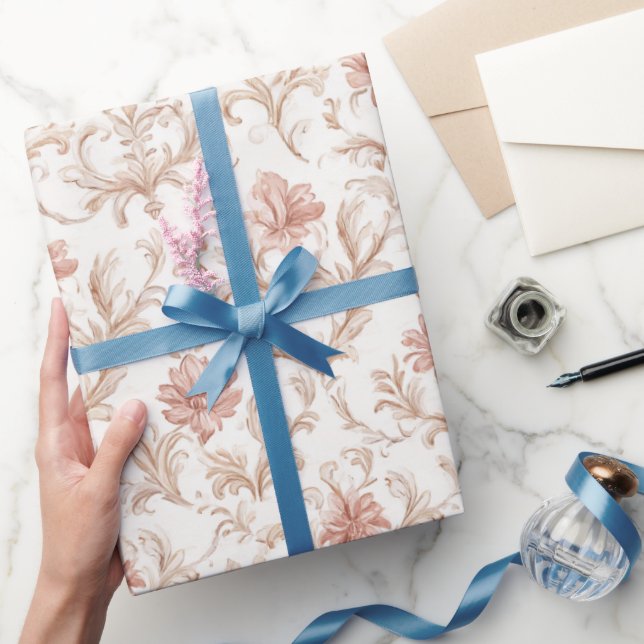 Papier Cadeau Déversement de Fleurs Roses Crème Blanches pour Ma (Cadeaux)