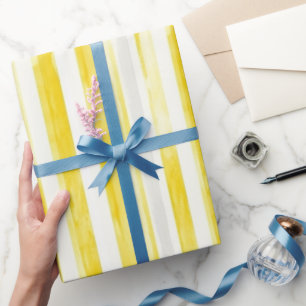 Papier Cadeau Déversement de mariage aux rayures jaune citron 