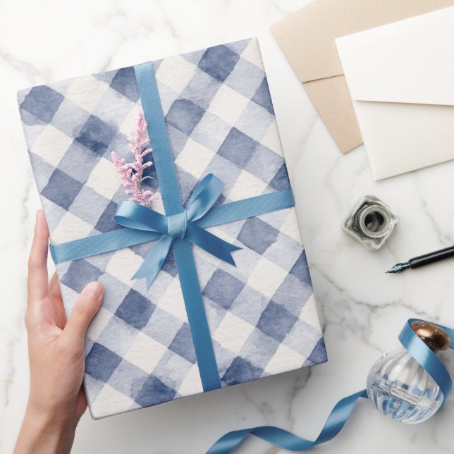 Papier Cadeau Déversoir de mariage à rayures écossaises bleues e (Cadeaux)
