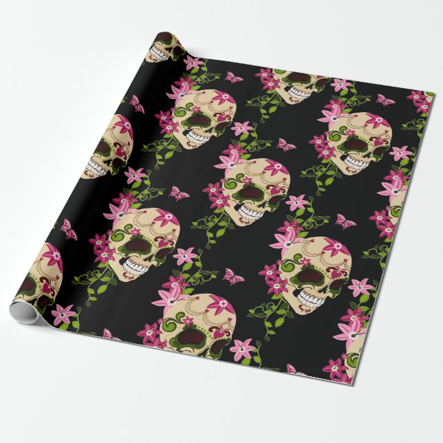 Papier Cadeau Dia De Los Muertos (Crâne Sucre) (Déroulé)