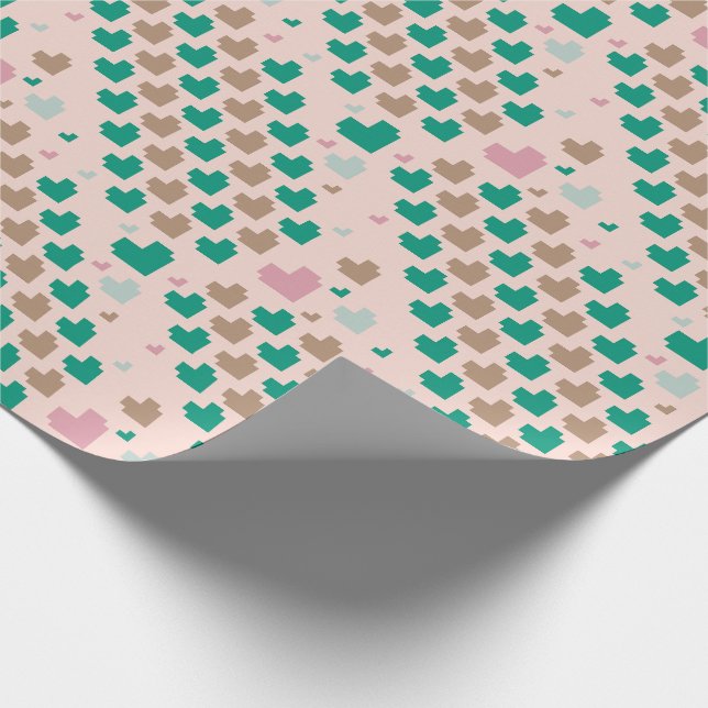 Papier Cadeau Diagonal Pixel Heart Pattern (Coin)
