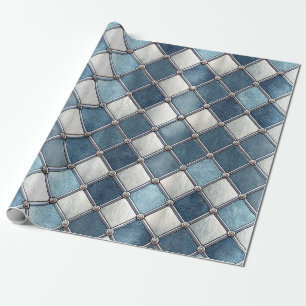 Papier Cadeau Diamant Bleu Métallique - Géométrique Industriel