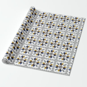 Papier Cadeau Diamant unique, Bleu Jaune en Coeur