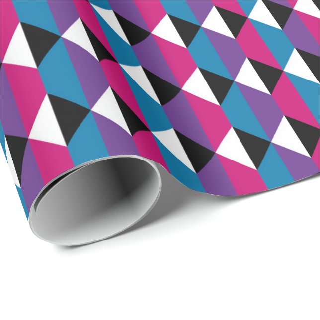 Papier Cadeau Diamant violet, rose, bleu, noir et blanc (Coin rond)