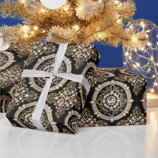 Papier Cadeau Diamants blancs, or frontière mandala design glamo (Vacances)