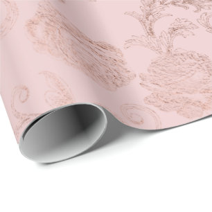 Papier Cadeau Diamants brillants Blush Damask Rose Or