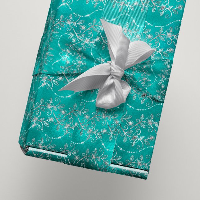 Papier Cadeau Diamants brillants gris argenté Turquoise verre Ti (Sparkly Diamonds Silver Gray Teal Blue Glass Wrapping Paper)