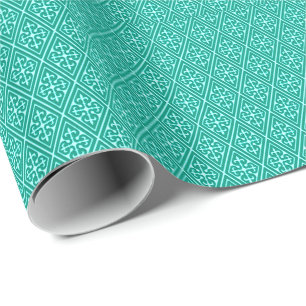 Papier Cadeau Diamants damassés médiévaux, turquoise et aqua