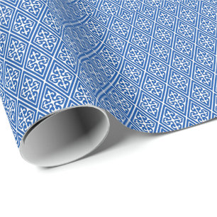 Papier Cadeau Diamants médiévaux de damassé, bleu de cobalt