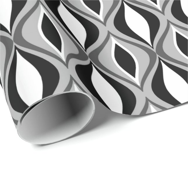 Papier Cadeau Diamants modernes, noir, blanc et gris de la (Coin rond)