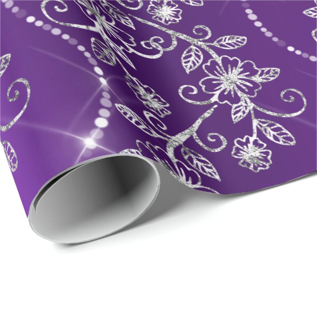 Papier Cadeau Diamants parfumés Plum violet gris blanc (Coin rond)