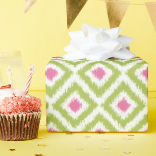 Papier Cadeau Diamants rose vert Motif Ikat