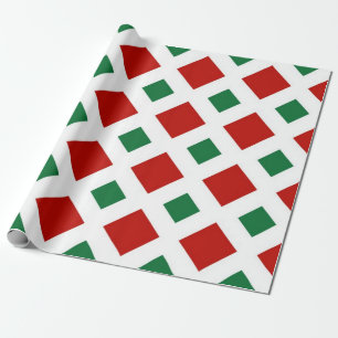 Papier Cadeau Diamants rouges et verts sur blanc