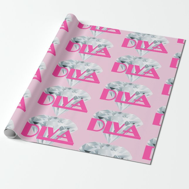 Papier Cadeau Diamond Diva Pink Gem Girl Texte Typographie (Déroulé)