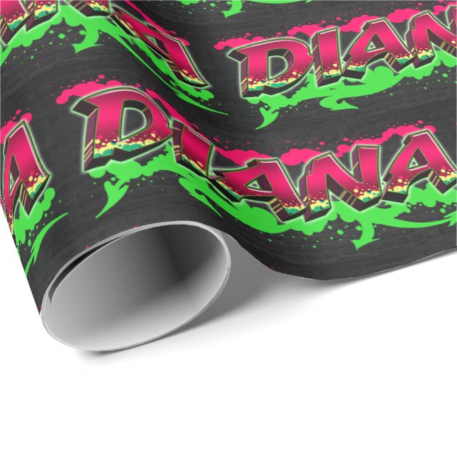 Papier Cadeau Diana prénom Graffiti red green (Coin rond)