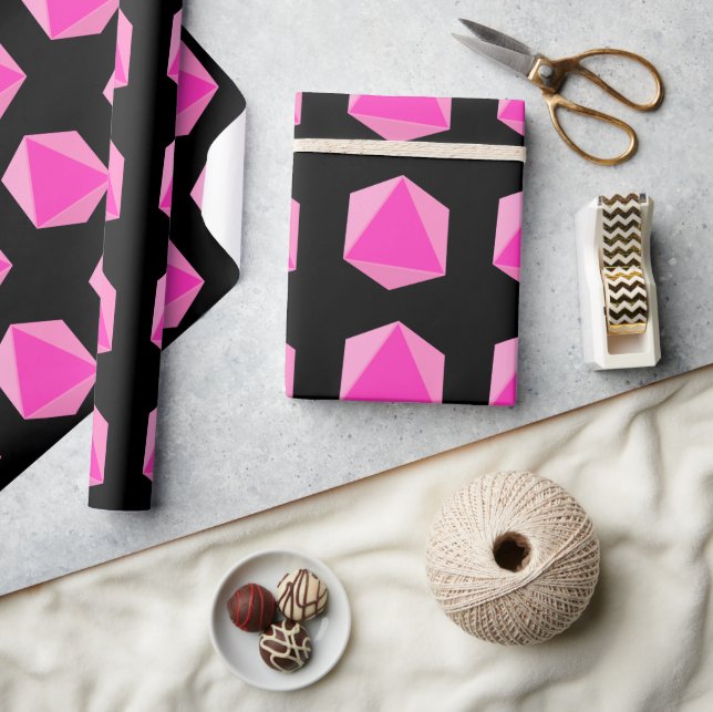 Papier Cadeau Dice de polyèdre rose noir (Artisanat)