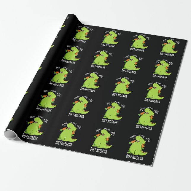 Papier Cadeau Diet-nosaur Dinosaure Drôle Puns Dark BG (Déroulé)