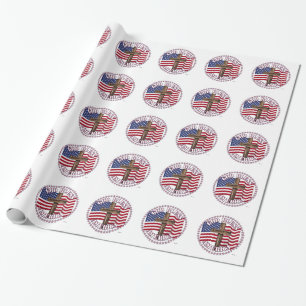 Papier Cadeau Dieu Bénisse l'Amérique et Croix Avec Drapeau USA