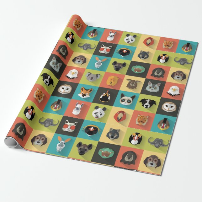 Papier Cadeau Différents Animaux Décoratifs (Déroulé)