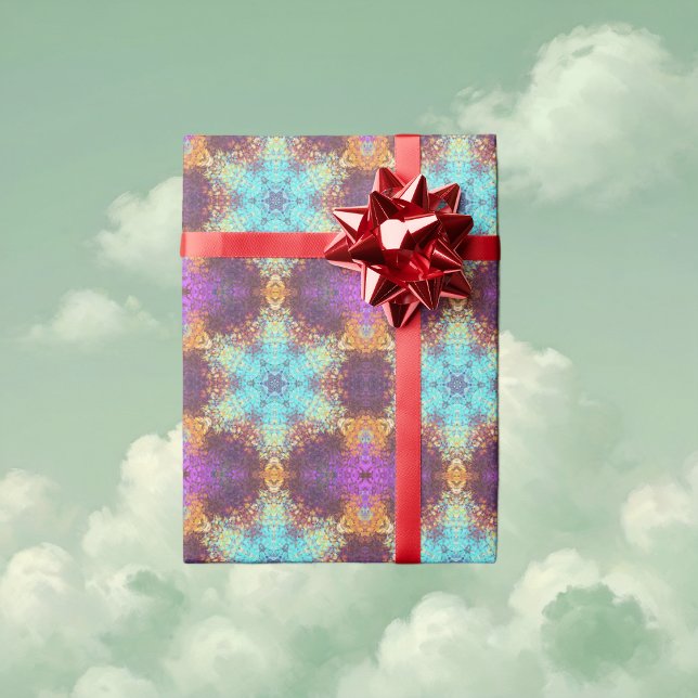 Papier Cadeau Digital Mandala bleu jaune et violet (Blue Yellow and Purple Digital Paint Mandala Wrapping Paper By Wormhole Orbital)