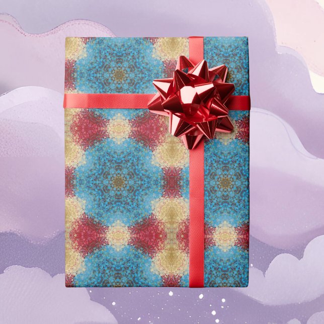 Papier Cadeau Digital Mandala bleu rouge et jaune (Créateur téléchargé)