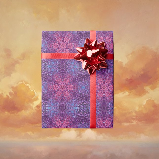 Papier Cadeau Digital Mandala rose violet et bleu (Pink Purple and Blue Digital Mandala Wrapping Paper by Wormhole Orbital)