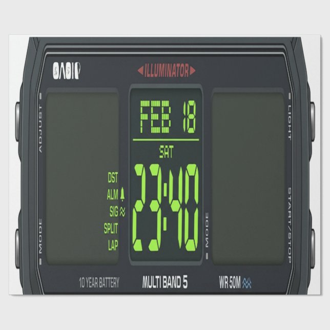 Papier Cadeau Digital Watch Face Wrapping Paper (Plat)