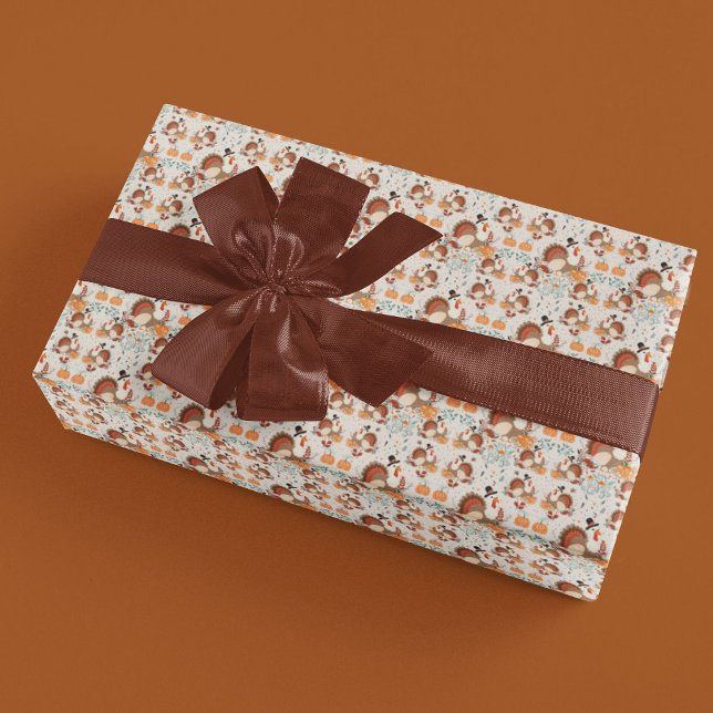 Papier Cadeau Dinde de Thanksgiving Motif d'Automne (Créateur téléchargé)