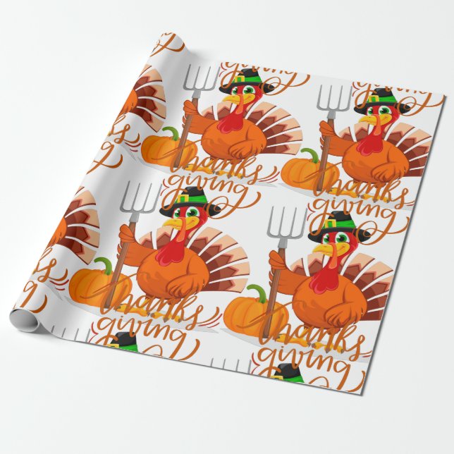 Papier Cadeau Dinde fermière de Thanksgiving (Déroulé)