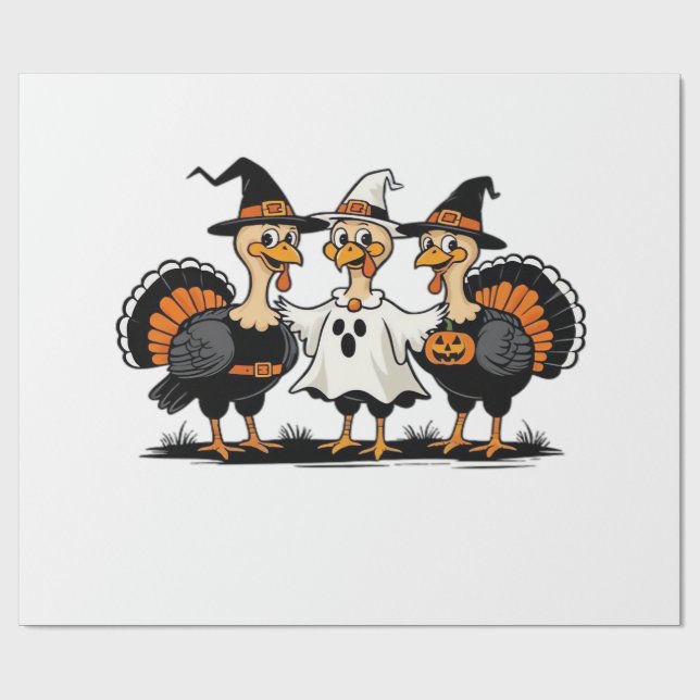 Papier Cadeau Dinde Halloween Boo, dinde de Thanksgiving, drôle  (Plat)