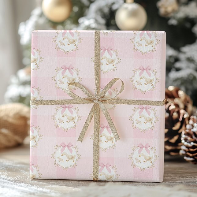 Papier Cadeau Dinde Rose Ruban Caprice Prépa Gingham (Créateur téléchargé)