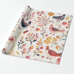 Papier Cadeau Dindes d'art populaire – Automne inspiré de la nat