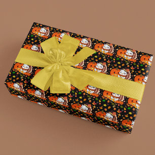 Papier Cadeau Dindon De Noël Bébé Et Citrouille Célébrant Thanks