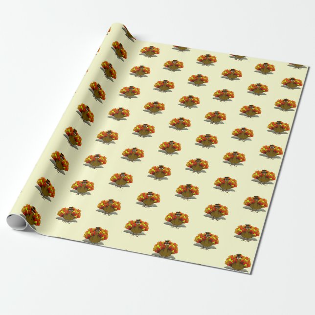 Papier Cadeau Dindon de Thanksgiving Pèlerin (Déroulé)