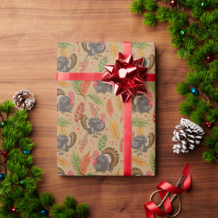 Papier Cadeau Dindon glougloutant dans le motif de la forêt