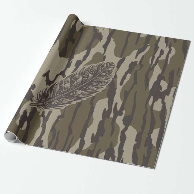 Papier Cadeau Dindon Plume Fonds Camo Forêt (Déroulé)
