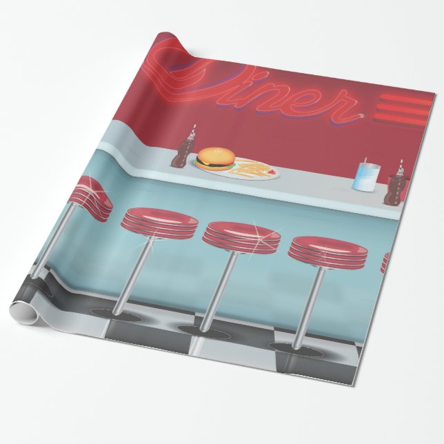 Papier Cadeau Dîner Américain Vintage (Déroulé)